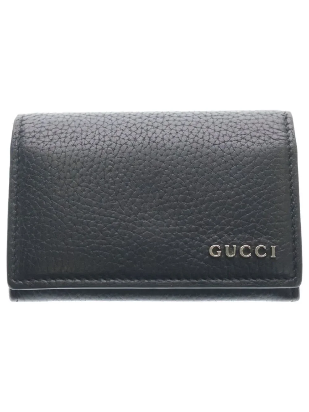Gucci Logo Leather Card Case Silver Black